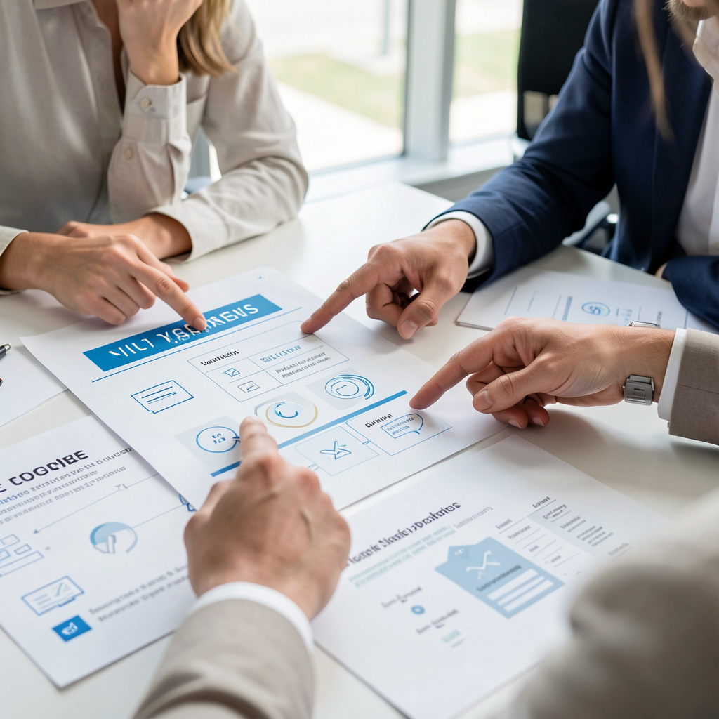 Creative team collaborating on corporate website design